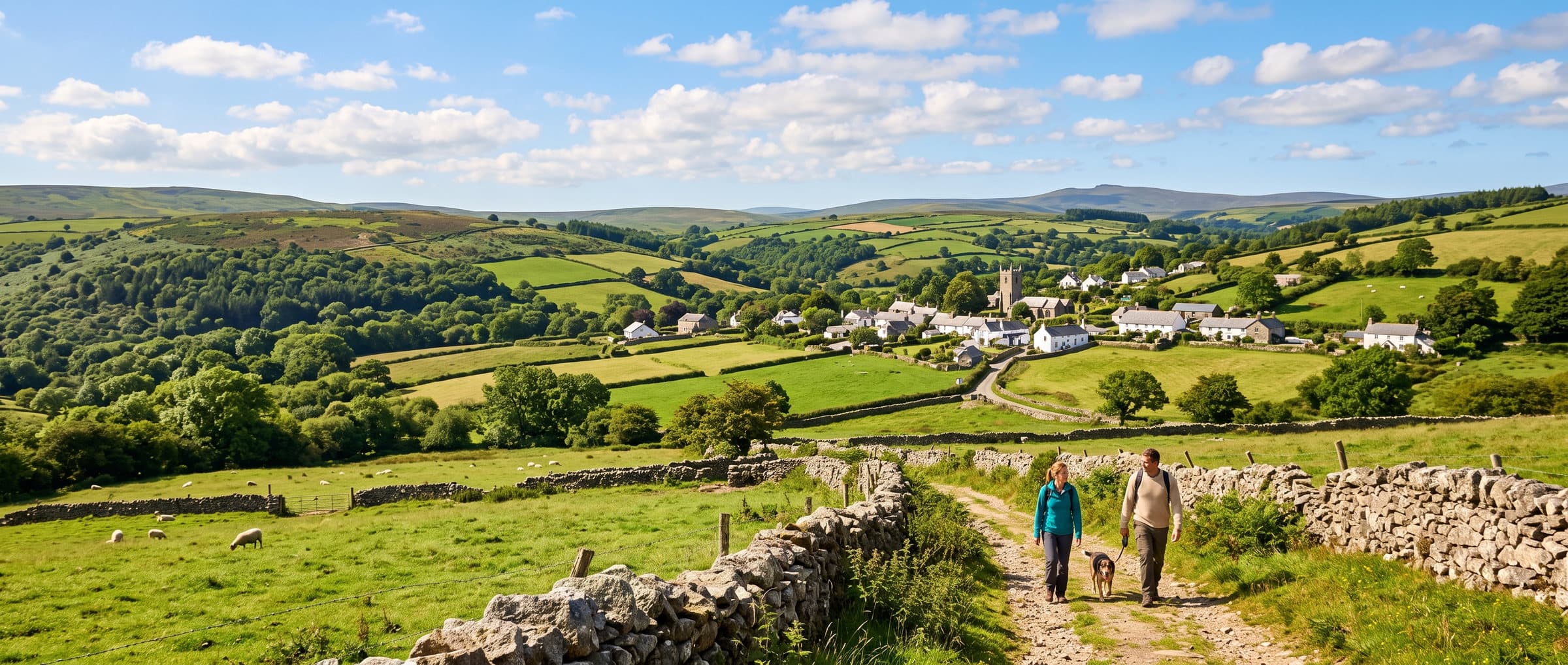 Rolling Dartmoor countryside above a Devon village, the home patch of Moor Cleaning Services